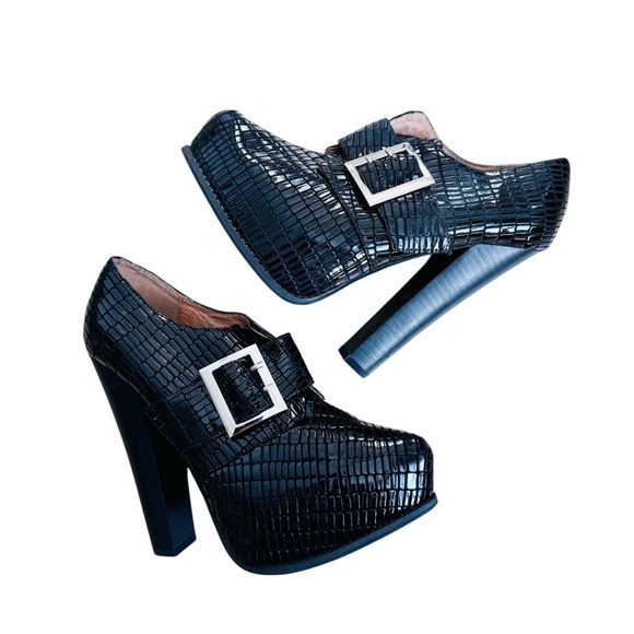 Jeffrey Campbell genuine leather Black Croc-Embossed platform Heels Y2K NEW
